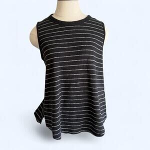 Old Navy Black White Stripe Linen Blend Muscle Tank Size Medium Crew Neck Grunge